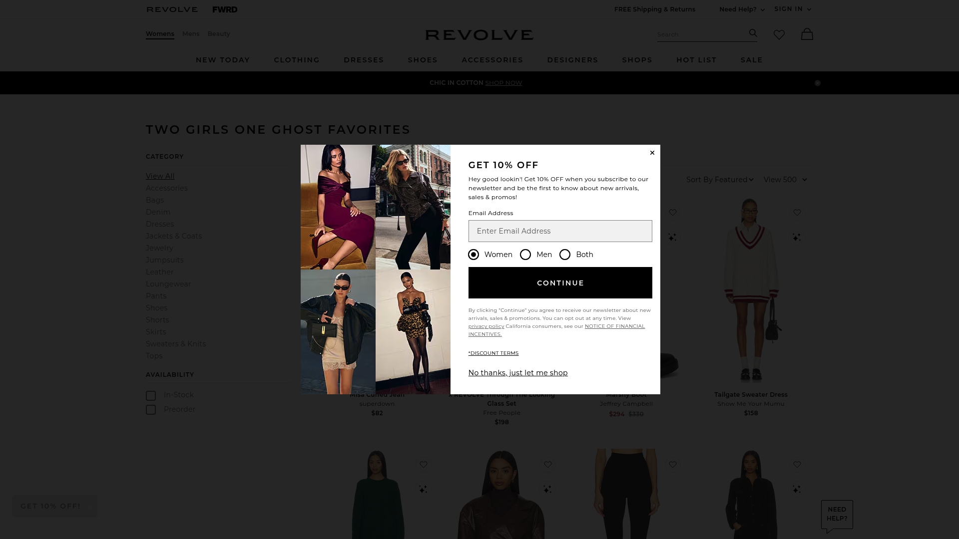 Revolve sponsor landing page advertised on Two Girls One Ghost