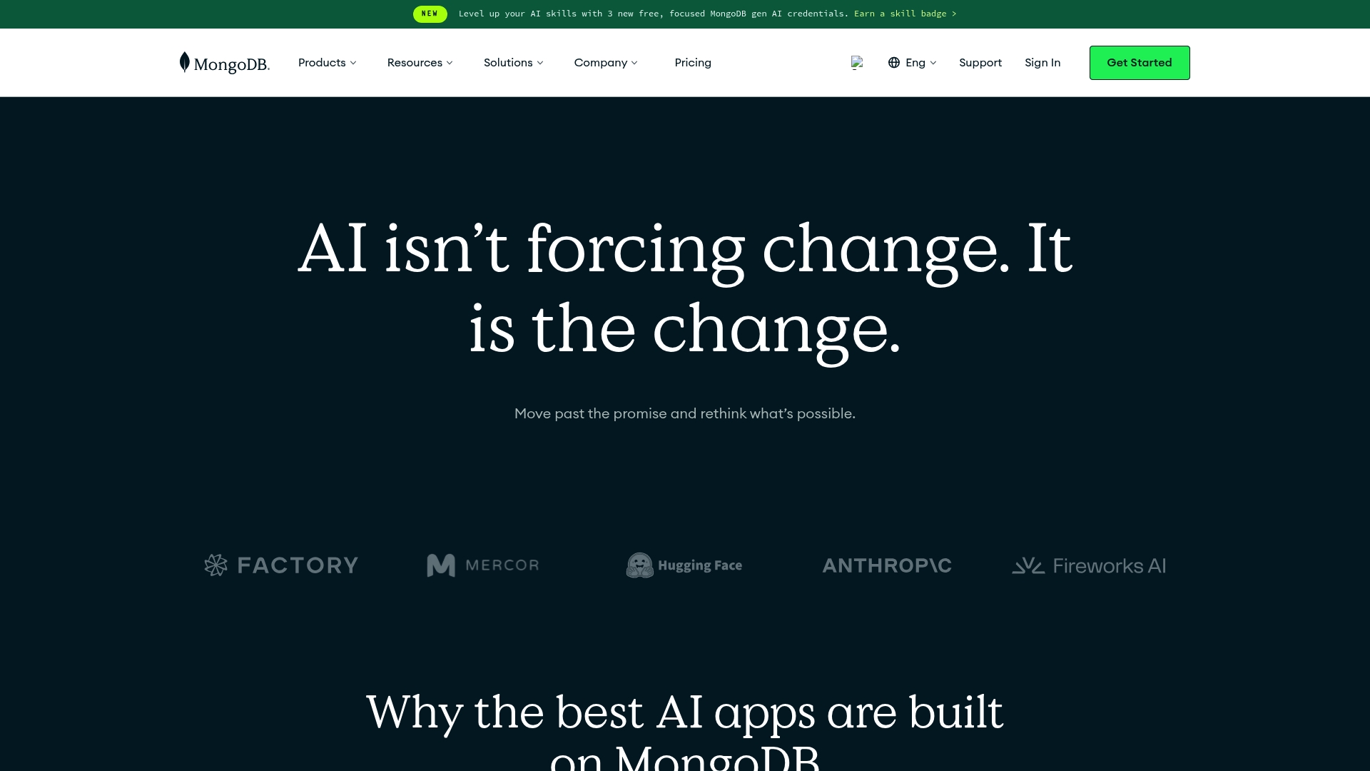 MongoDB sponsor landing page advertised on Sourcery