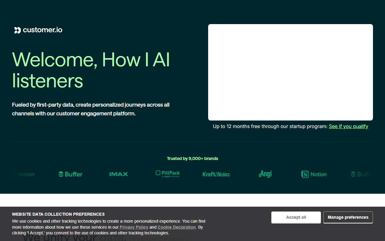 Customer.io sponsor landing page advertised on How I AI