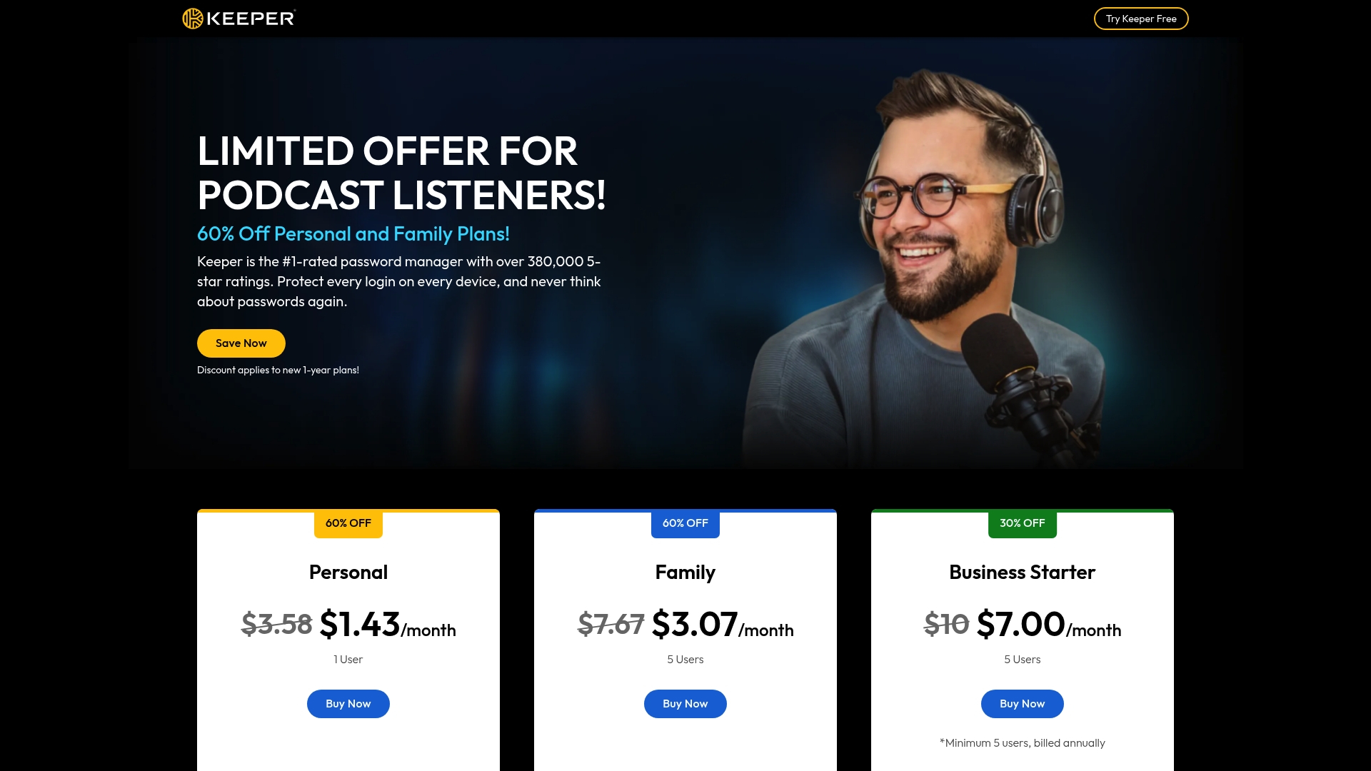 Keeper Security sponsor landing page advertised on 9to5Mac Happy Hour