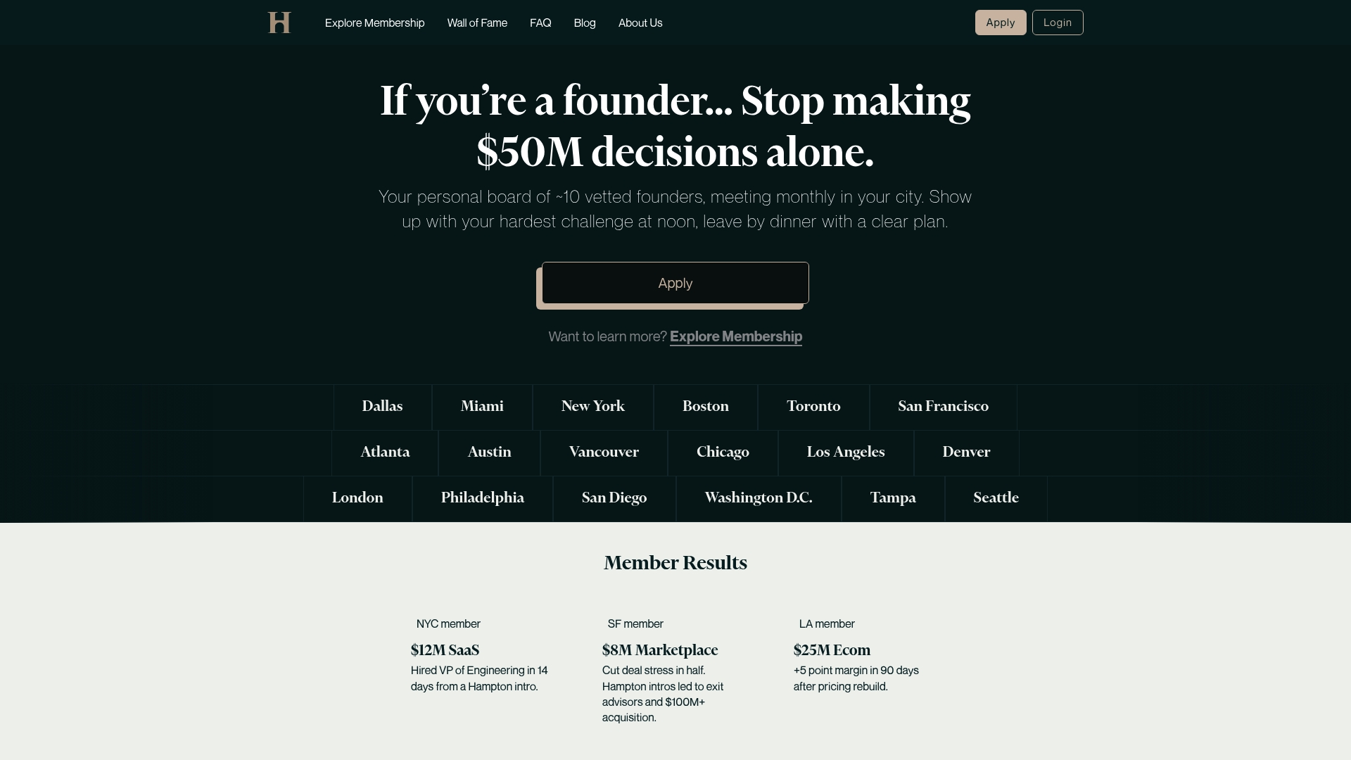 Hampton sponsor landing page advertised on My First Million
