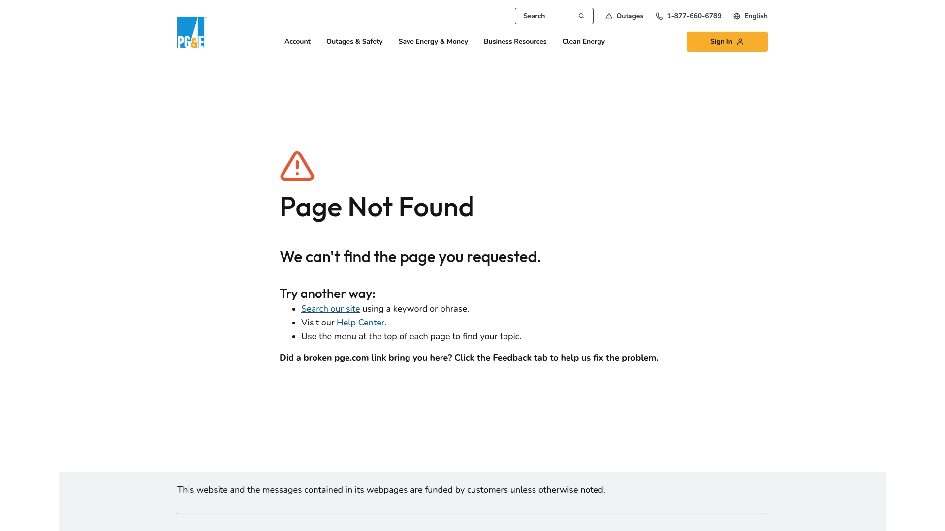 PG&E sponsor landing page advertised on The Daily Beans