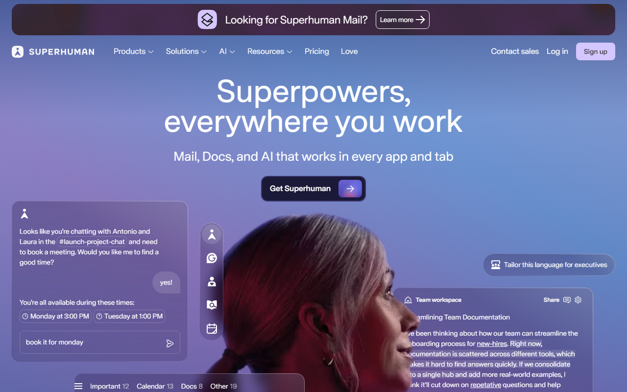 Superhuman sponsor landing page advertised on The Prof G Pod with Scott Galloway