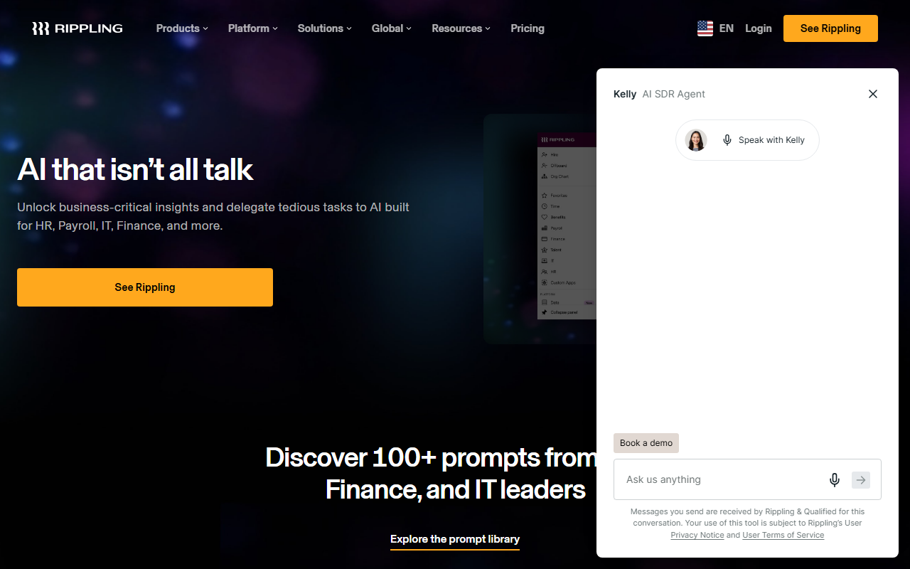 Rippling sponsor landing page advertised on Slate Money