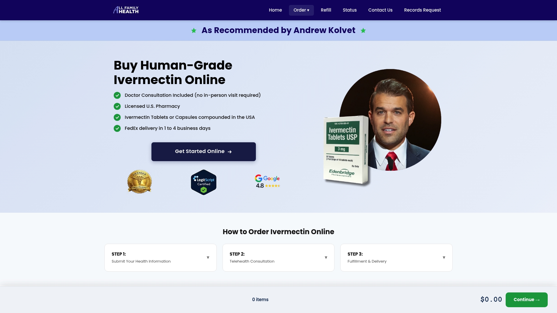 All Family Pharmacy sponsor landing page advertised on The Charlie Kirk Show