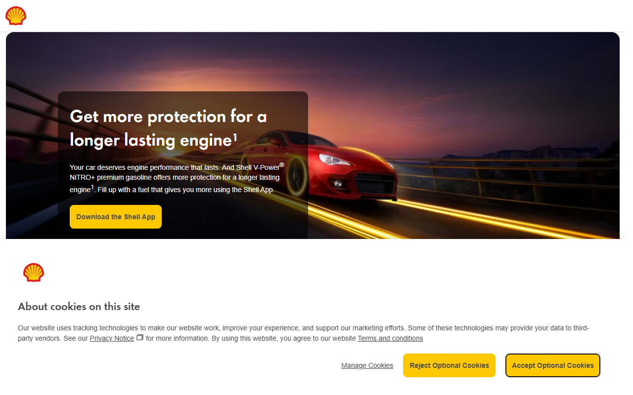 Shell sponsor landing page advertised on Fore Play