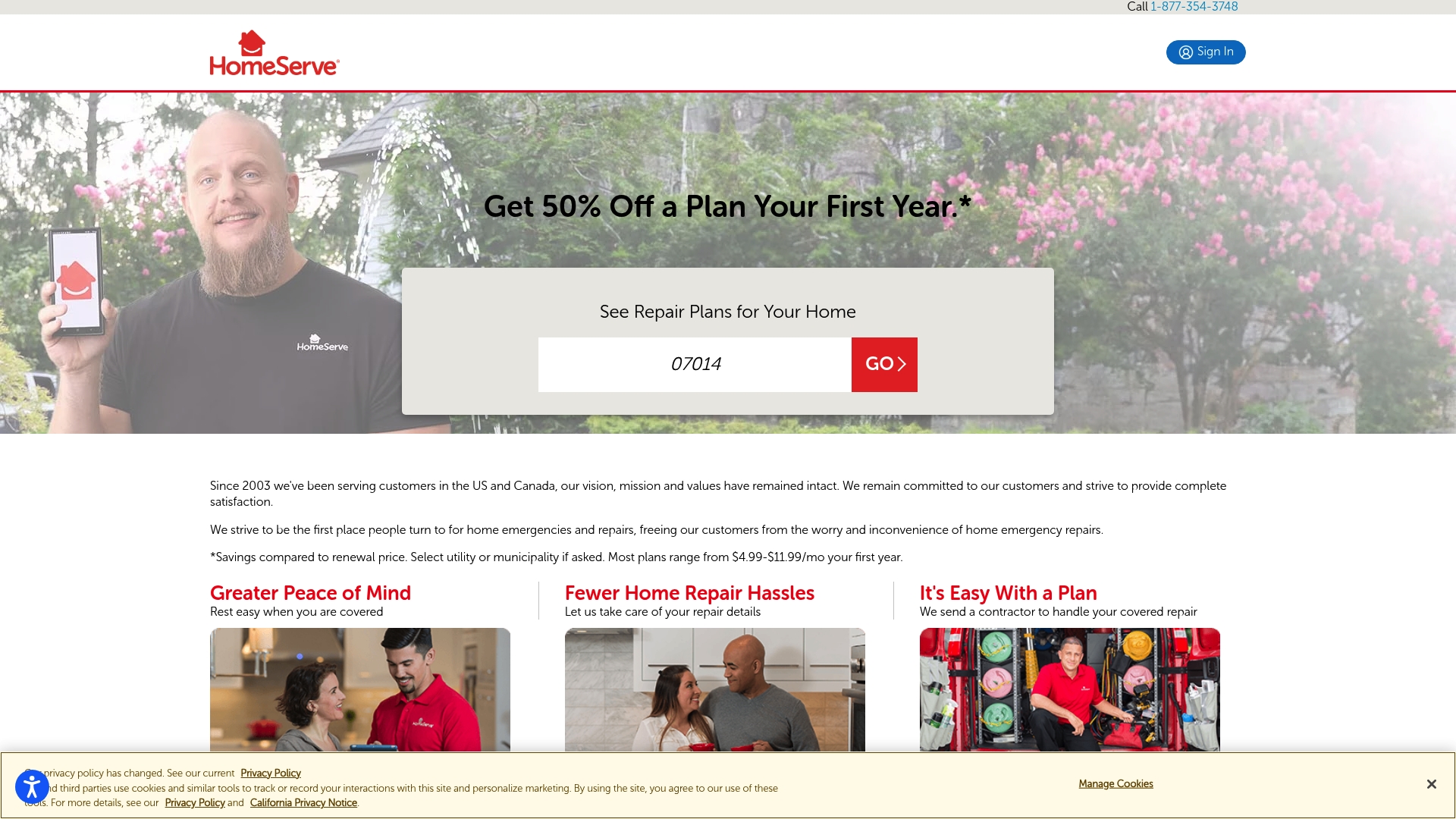 HomeServe sponsor landing page advertised on The Indicator from Planet Money