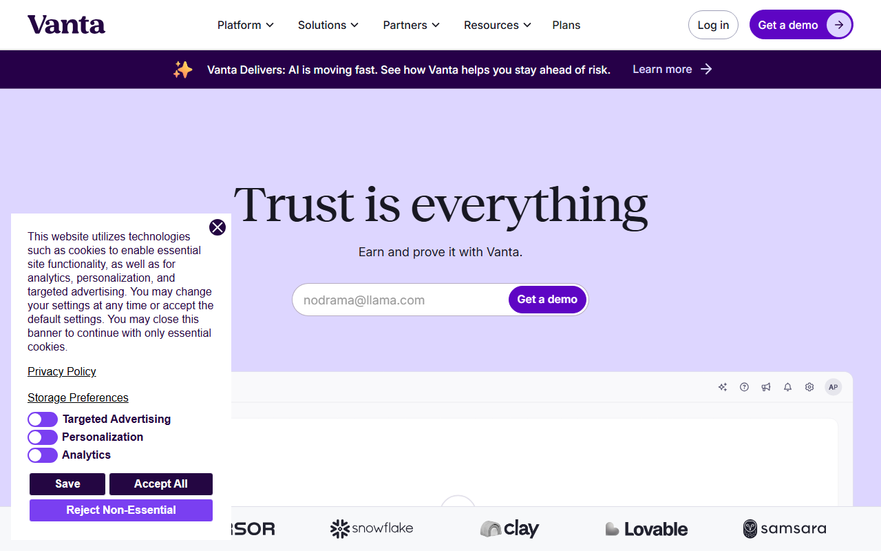 Vanta sponsor landing page advertised on CANADALAND