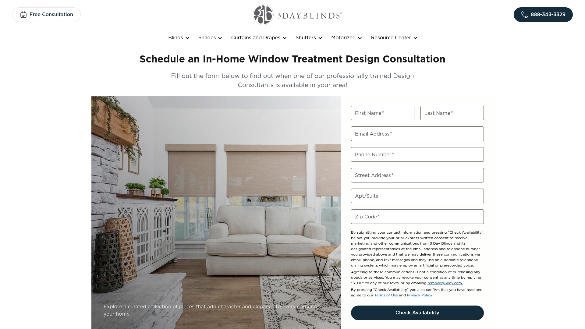 Three Day Blinds sponsor landing page advertised on Marketplace Morning Report