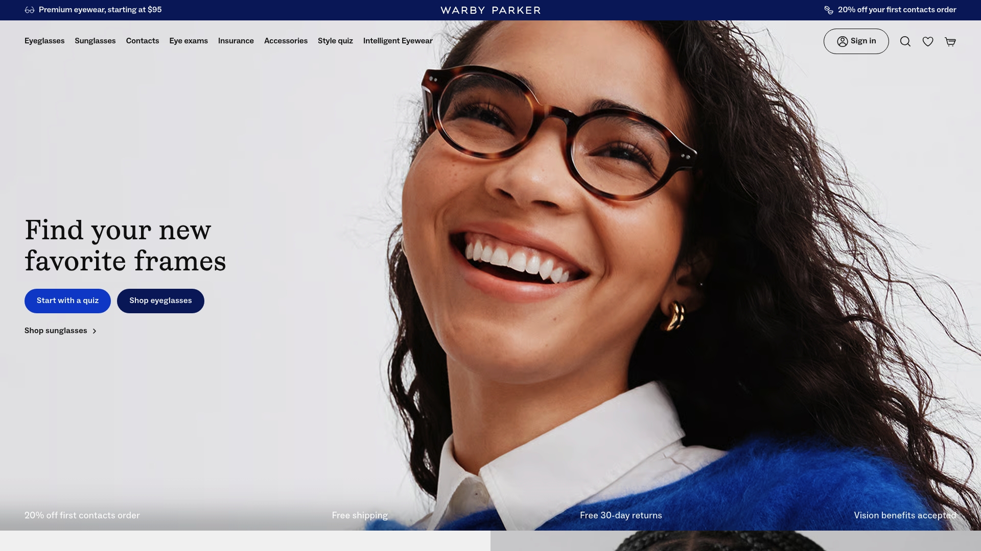Warby Parker sponsor landing page advertised on Two Girls One Ghost