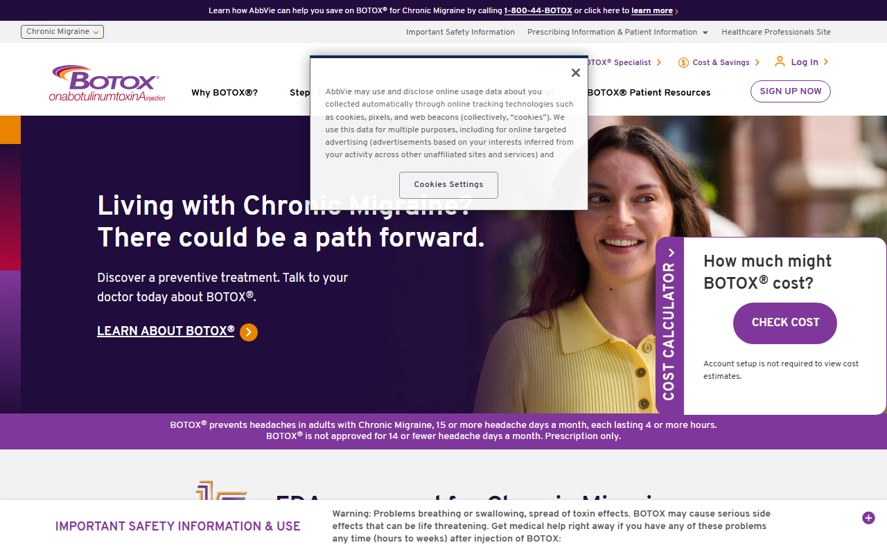 Botox sponsor landing page advertised on FantasyPros - Fantasy Football Podcast