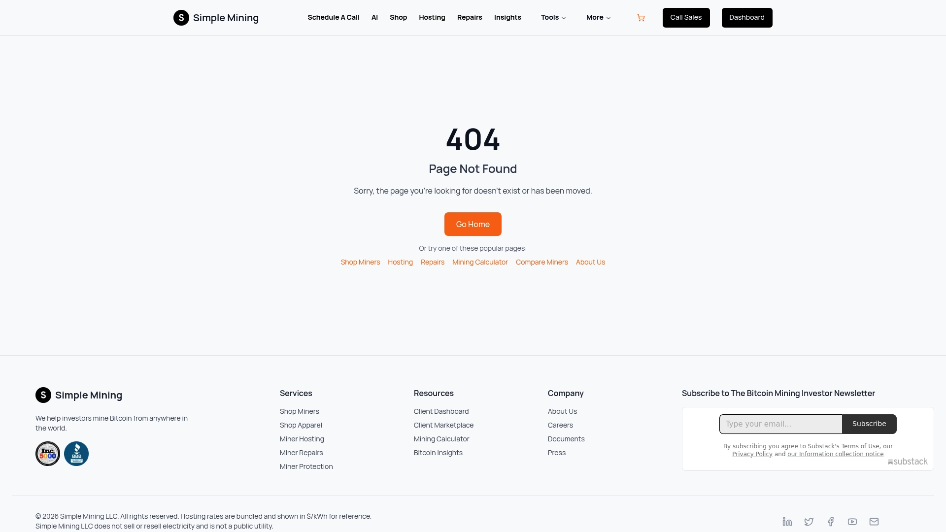 Simple Mining sponsor landing page advertised on The Pomp Podcast