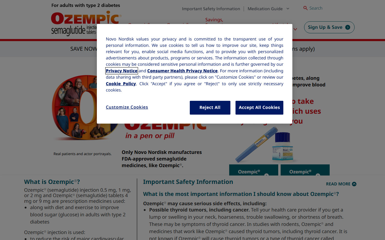 Ozempic sponsor landing page advertised on The 11th Hour with Stephanie Ruhle