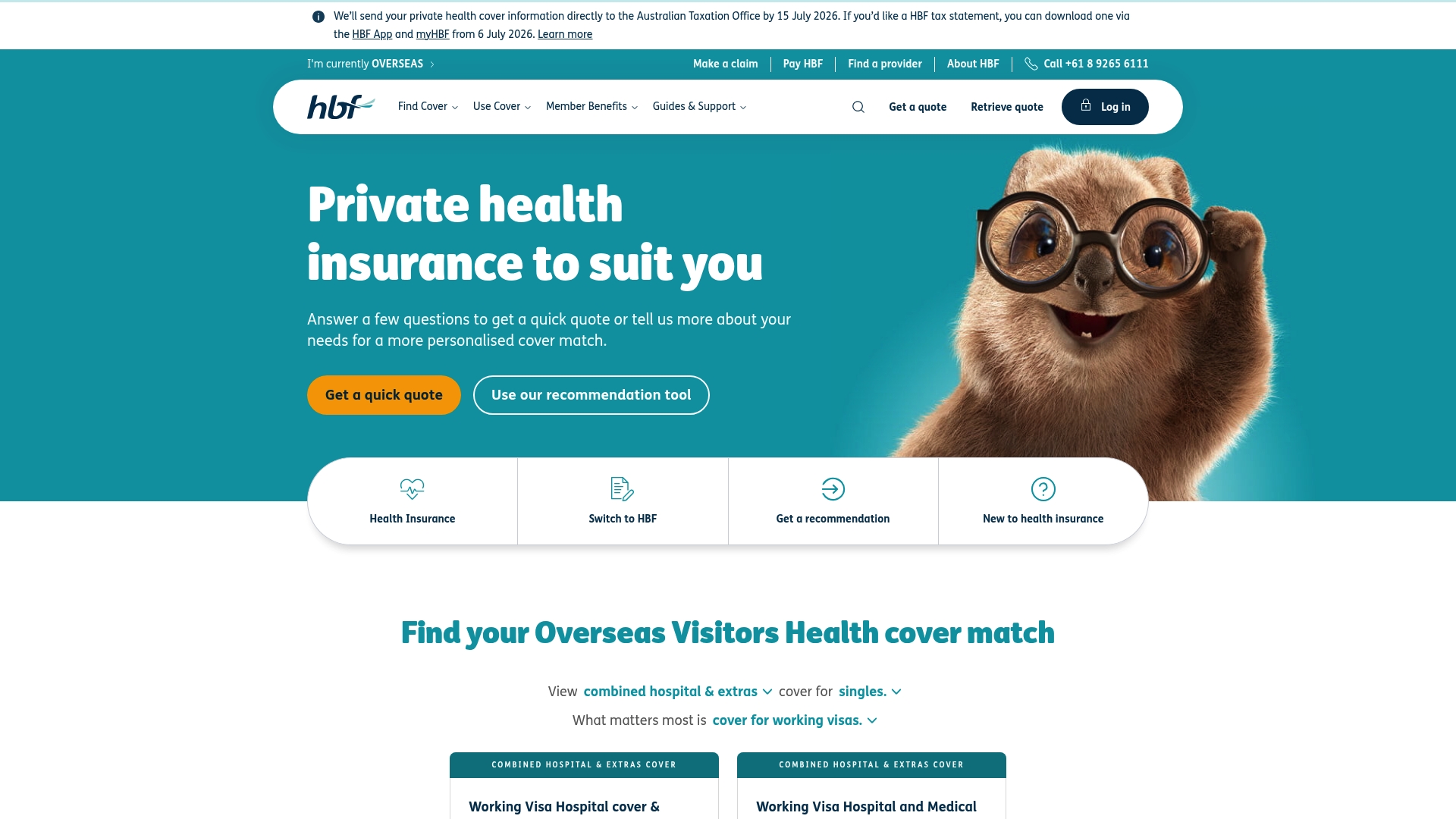 HBF sponsor landing page advertised on Tradies