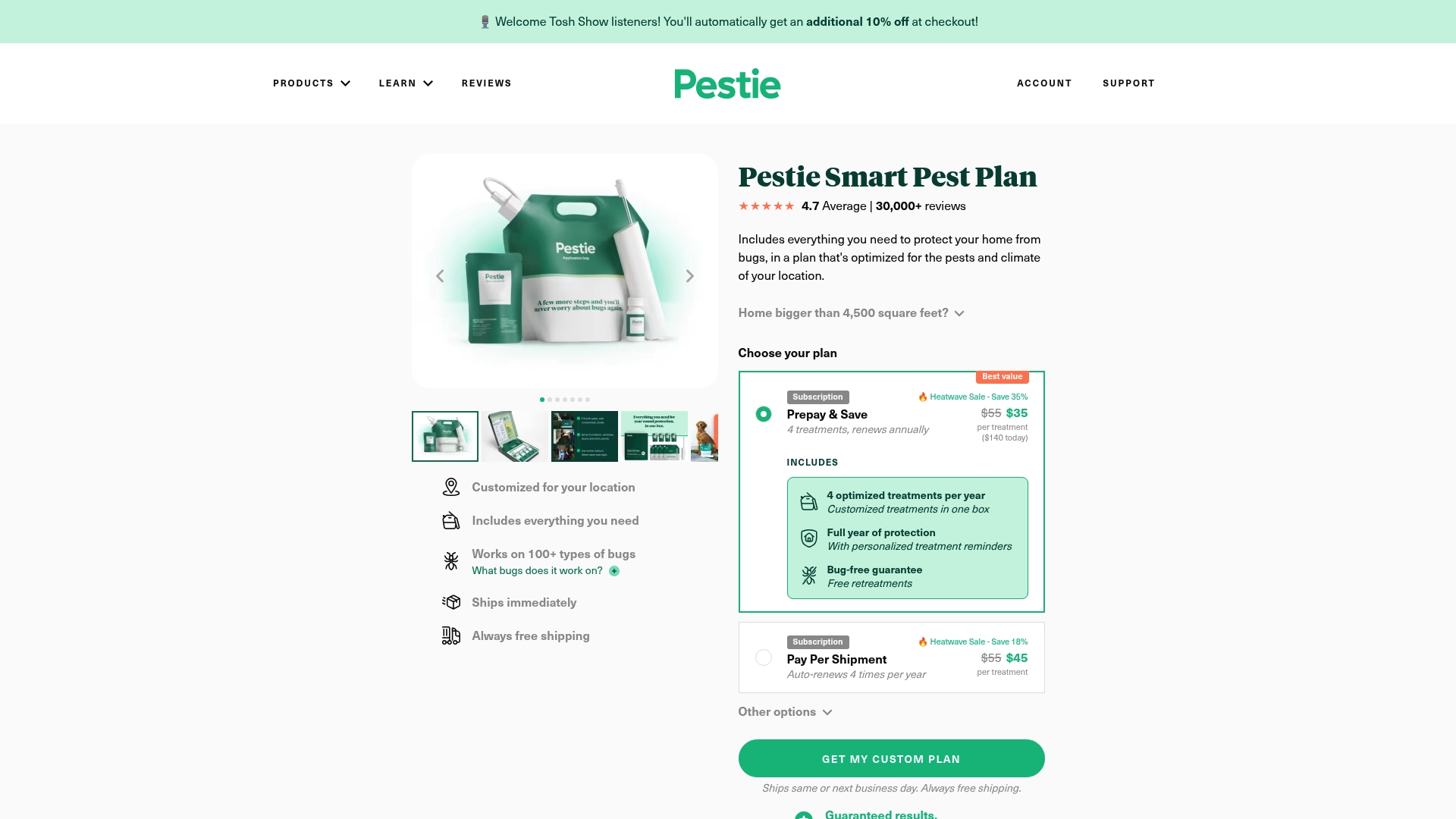 Pestie sponsor landing page advertised on Tosh Show