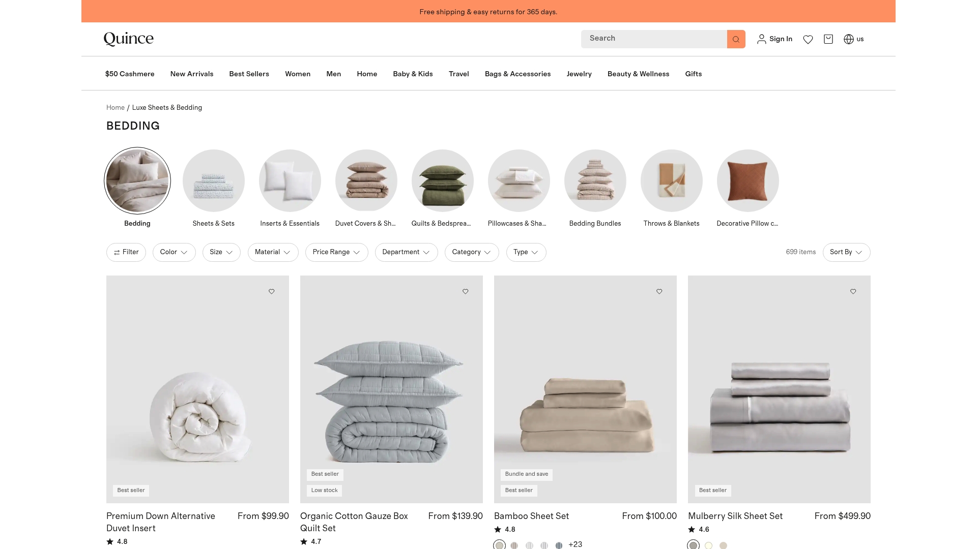 Quince sponsor landing page advertised on The Sleepy Bookshelf