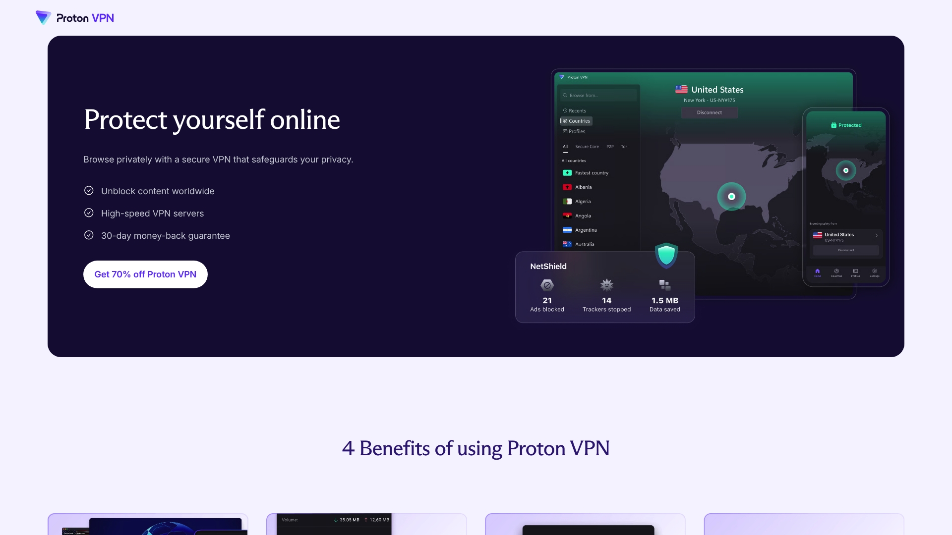 Proton VPN sponsor landing page advertised on Gadget Lab: Weekly Tech News from WIRED