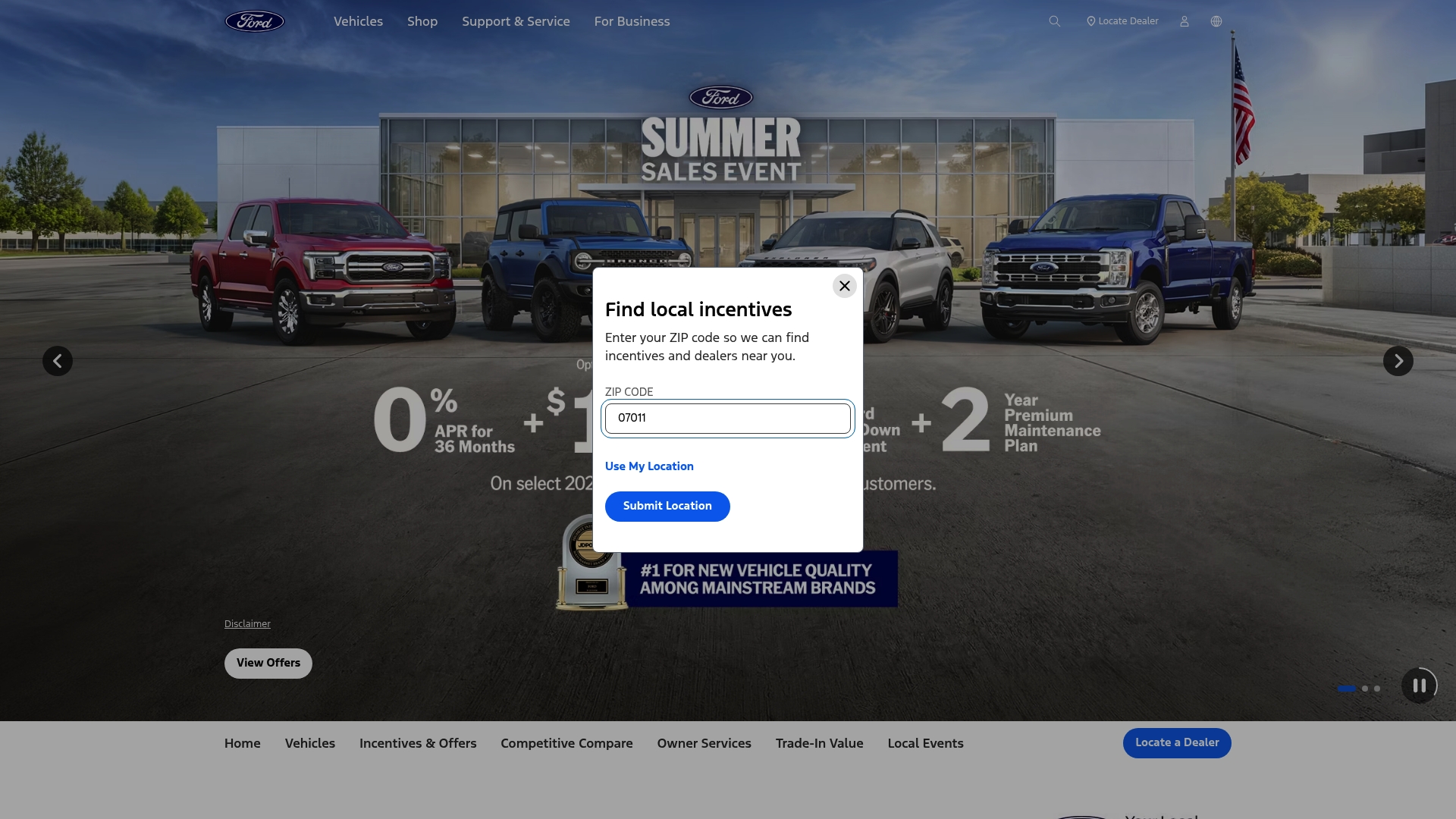 Ford sponsor landing page advertised on History Daily