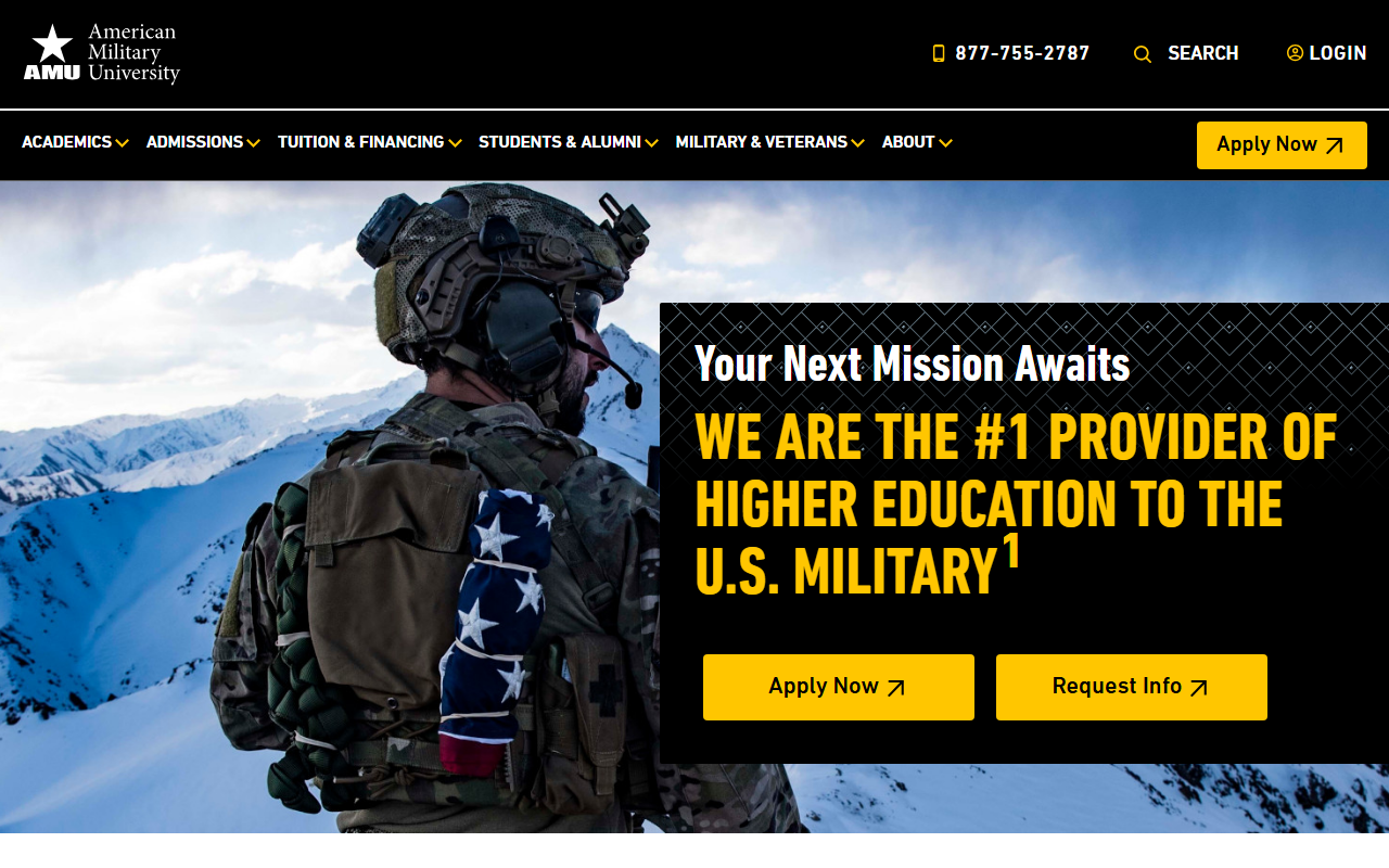 American Military University sponsor landing page advertised on History Daily