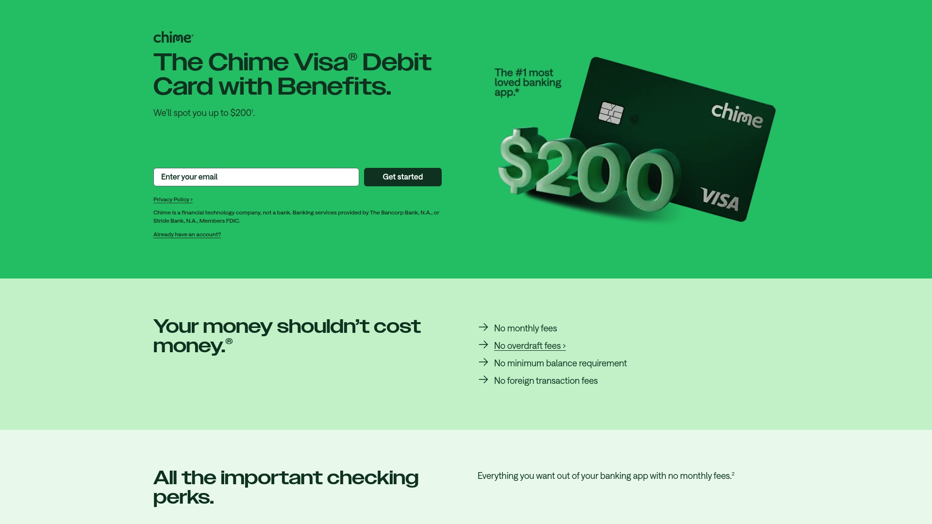 Chime sponsor landing page advertised on True Crime Garage