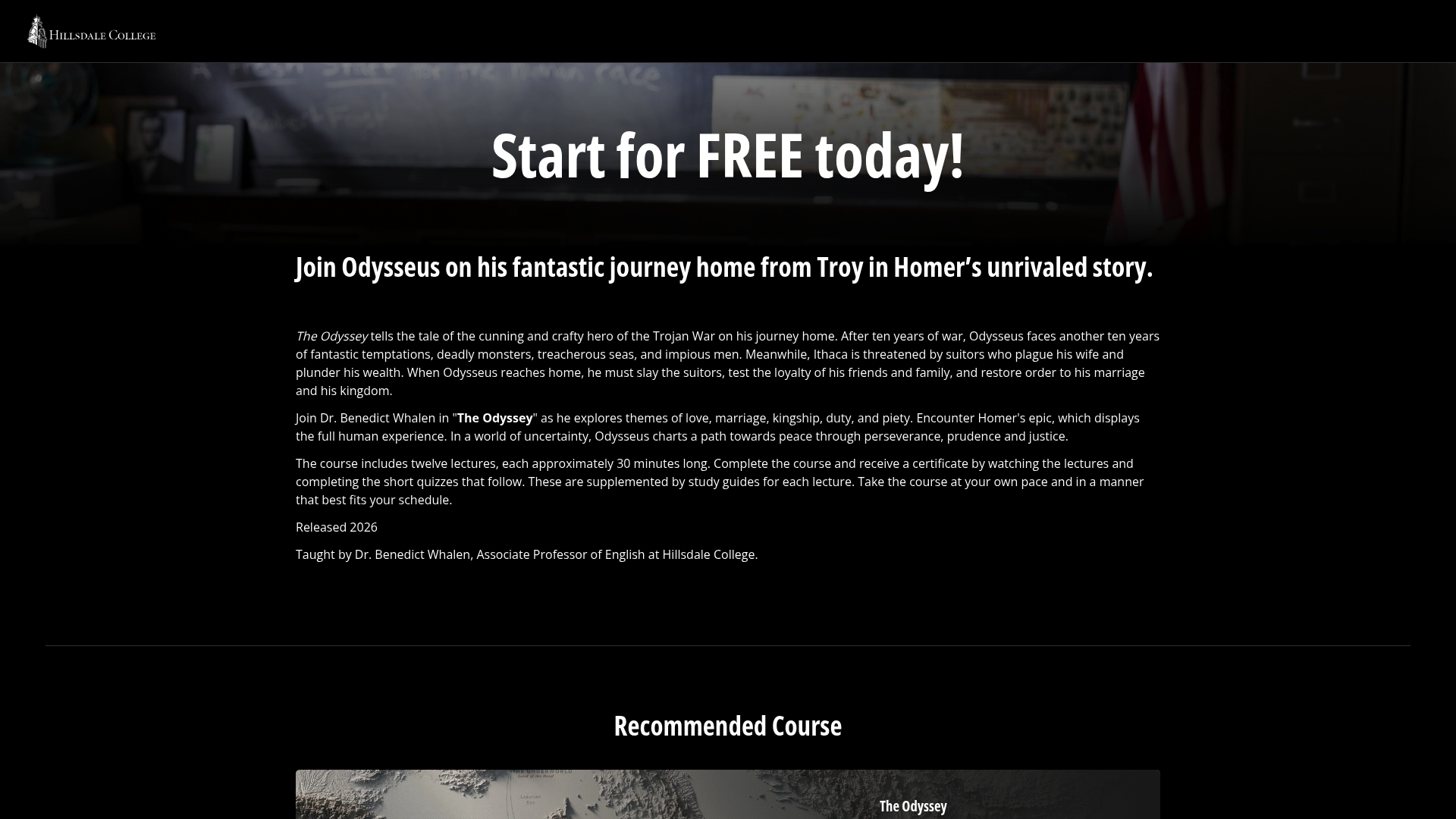 Hillsdale College sponsor landing page advertised on TRIGGERnometry