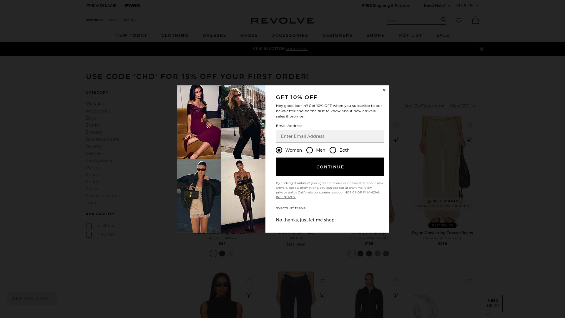 Revolve sponsor landing page advertised on Call Her Daddy