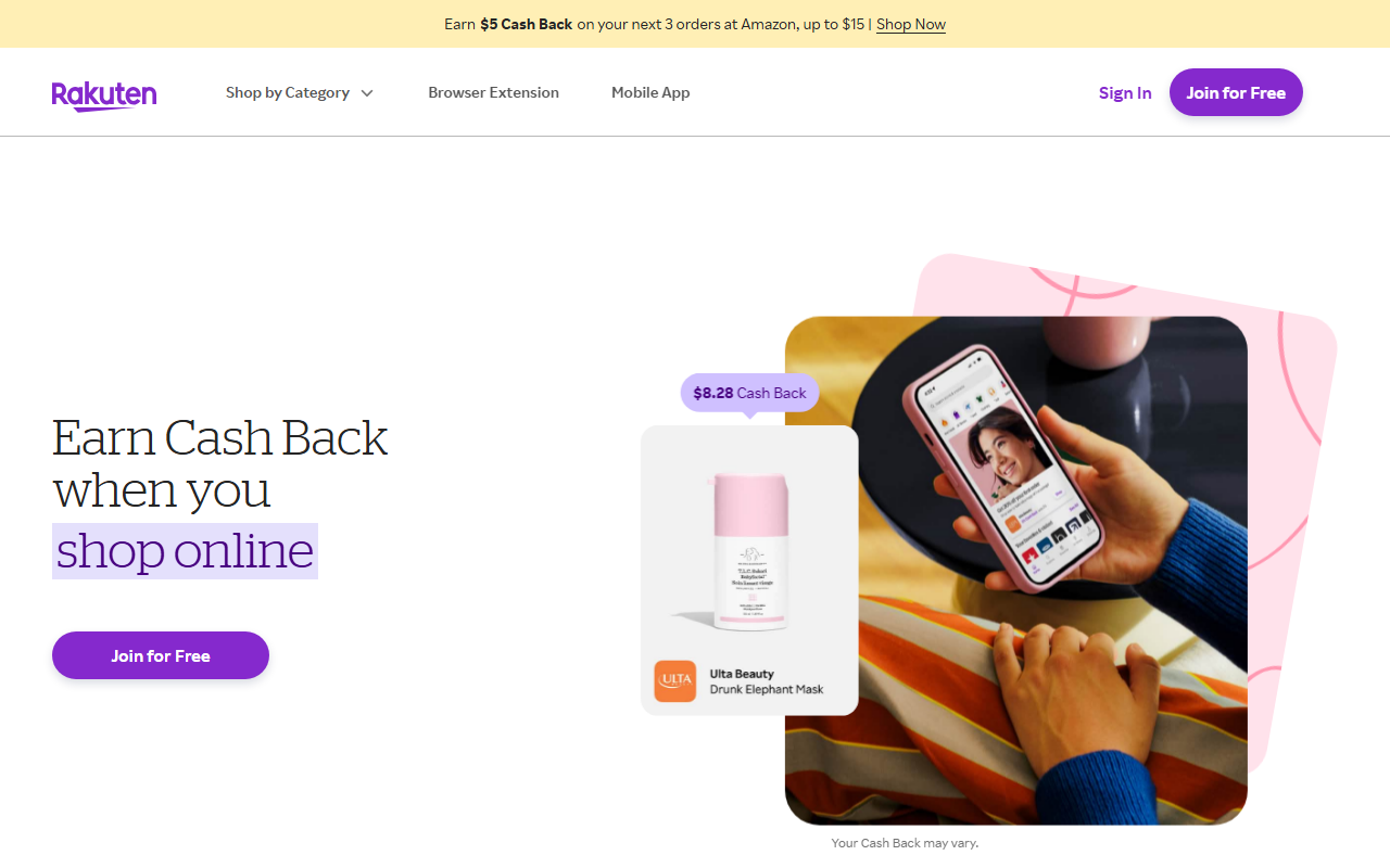 Rakuten sponsor landing page advertised on No Chit Chat Trivia