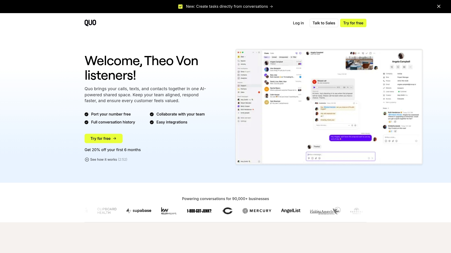 Quo sponsor landing page advertised on This Past Weekend w/ Theo Von