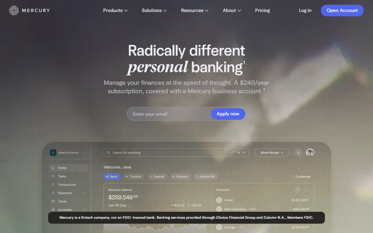 Mercury sponsor landing page advertised on My First Million