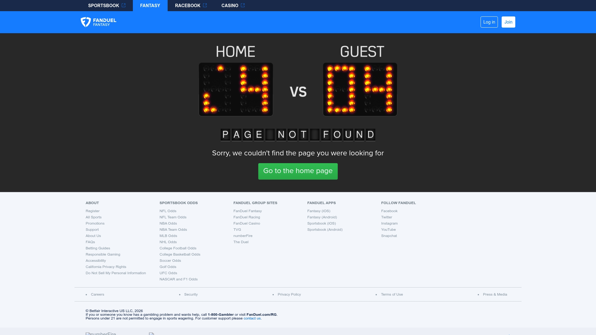 FanDuel sponsor landing page advertised on Whiskey Ginger with Andrew Santino