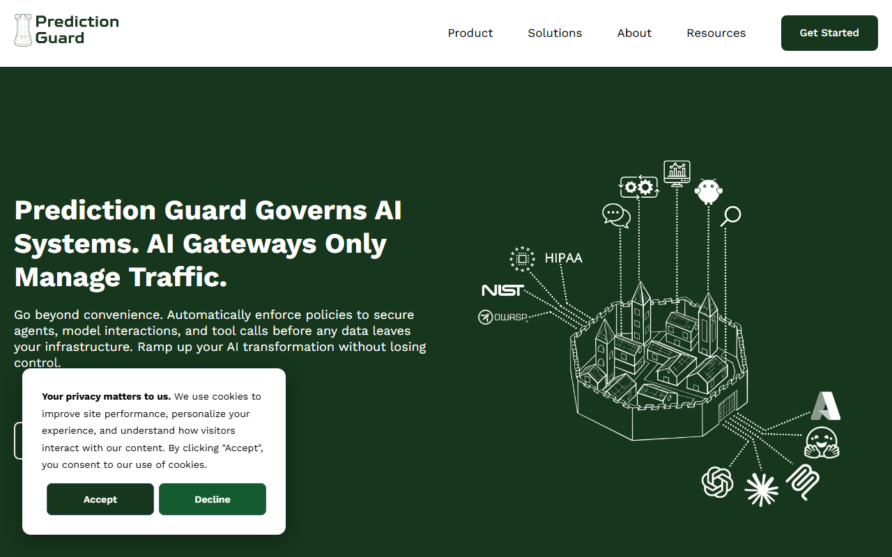 Prediction Guard sponsor landing page advertised on Practical AI: Machine Learning, Data Science