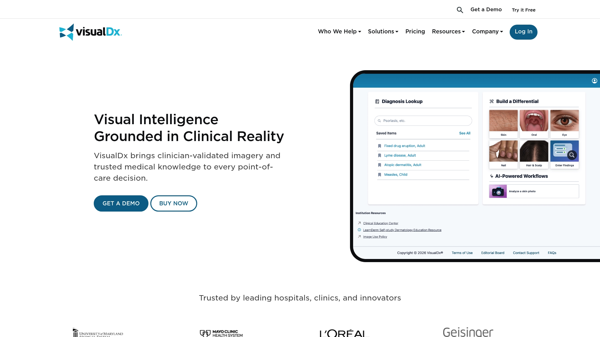 VisualDx sponsor landing page advertised on Prosecuting Donald Trump