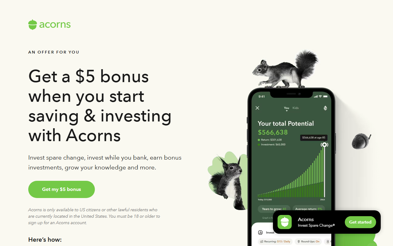 Acorns sponsor landing page advertised on Brooke and Jeffrey