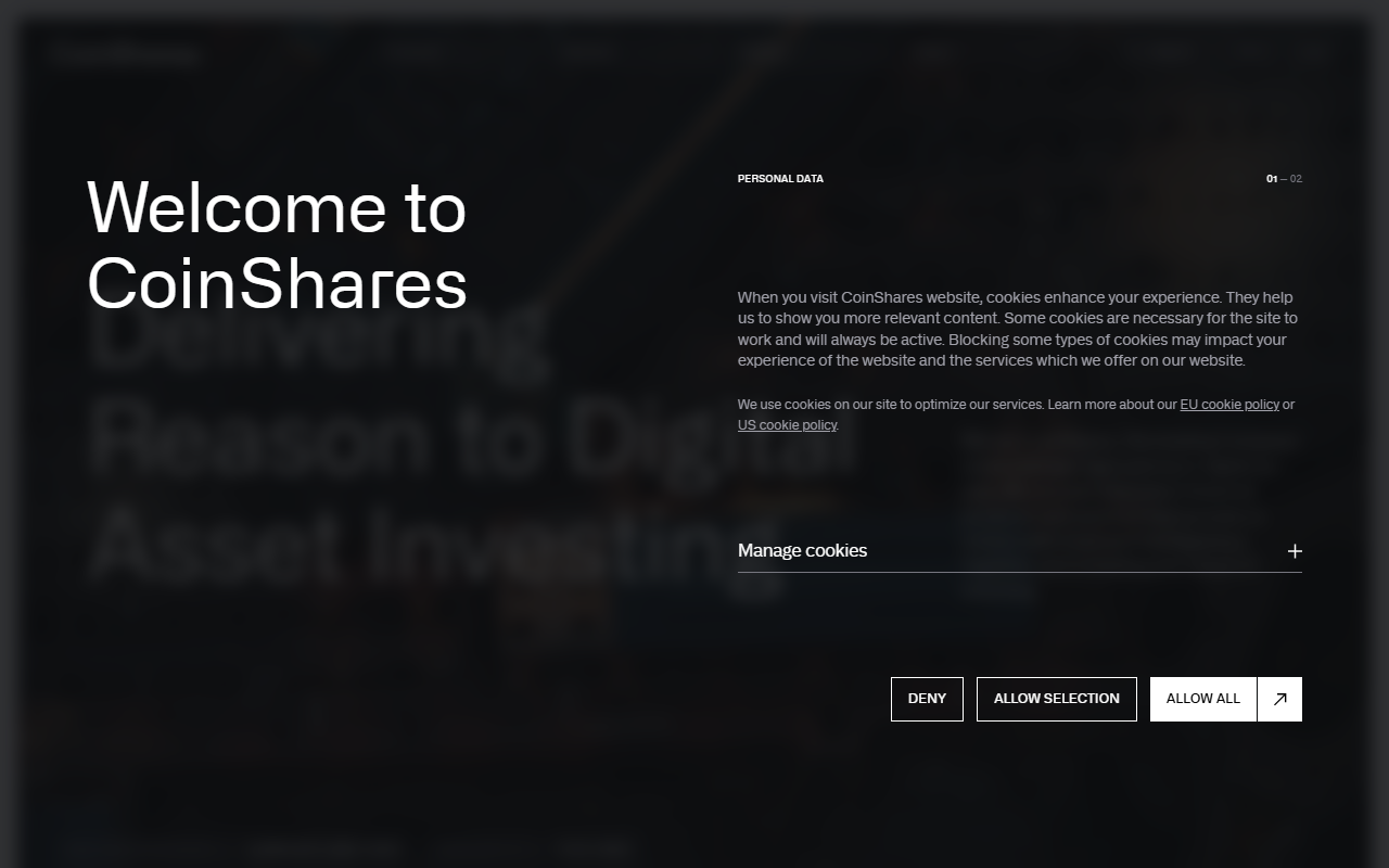 CoinShares sponsor landing page advertised on The Knowledge Project