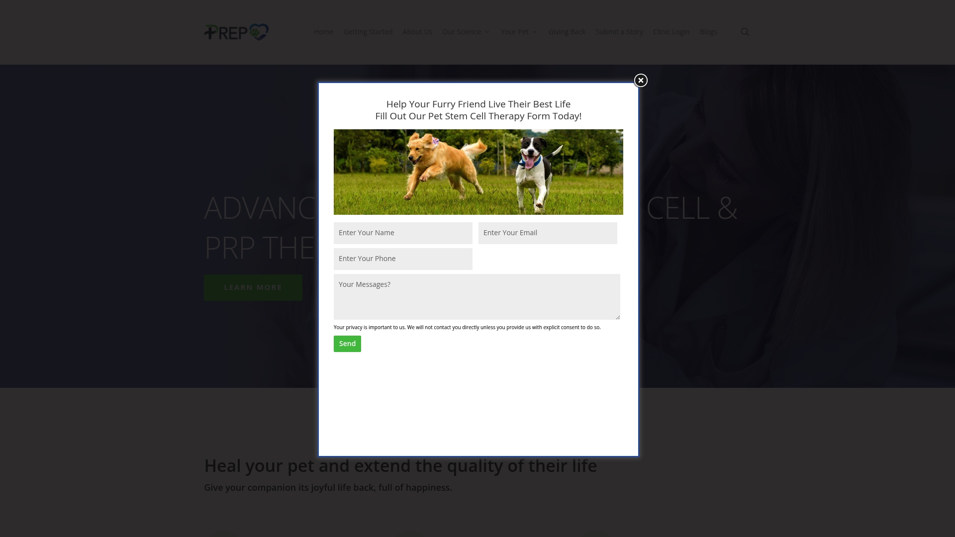 PREP Therapy sponsor landing page advertised on Fur Real with Mark Kyle
