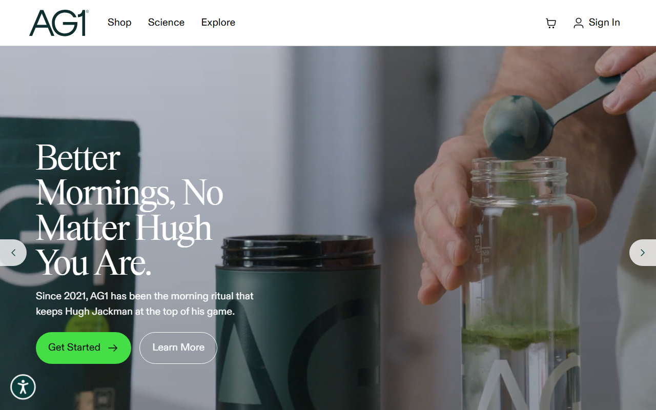 AG1 sponsor landing page advertised on Chasing Life