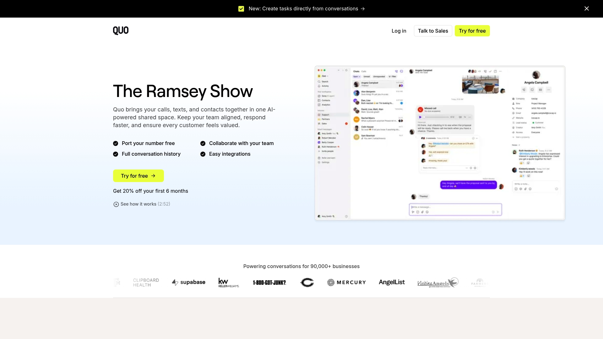 Quo sponsor landing page advertised on The Ramsey Show