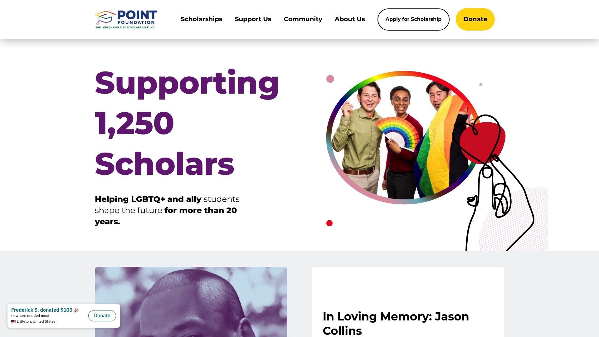 Point Foundation sponsor landing page advertised on Smologies with Alie Ward