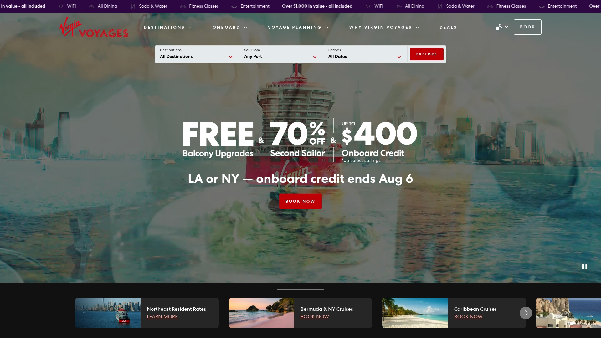 Virgin Voyages sponsor landing page advertised on Crime Stories with Nancy Grace