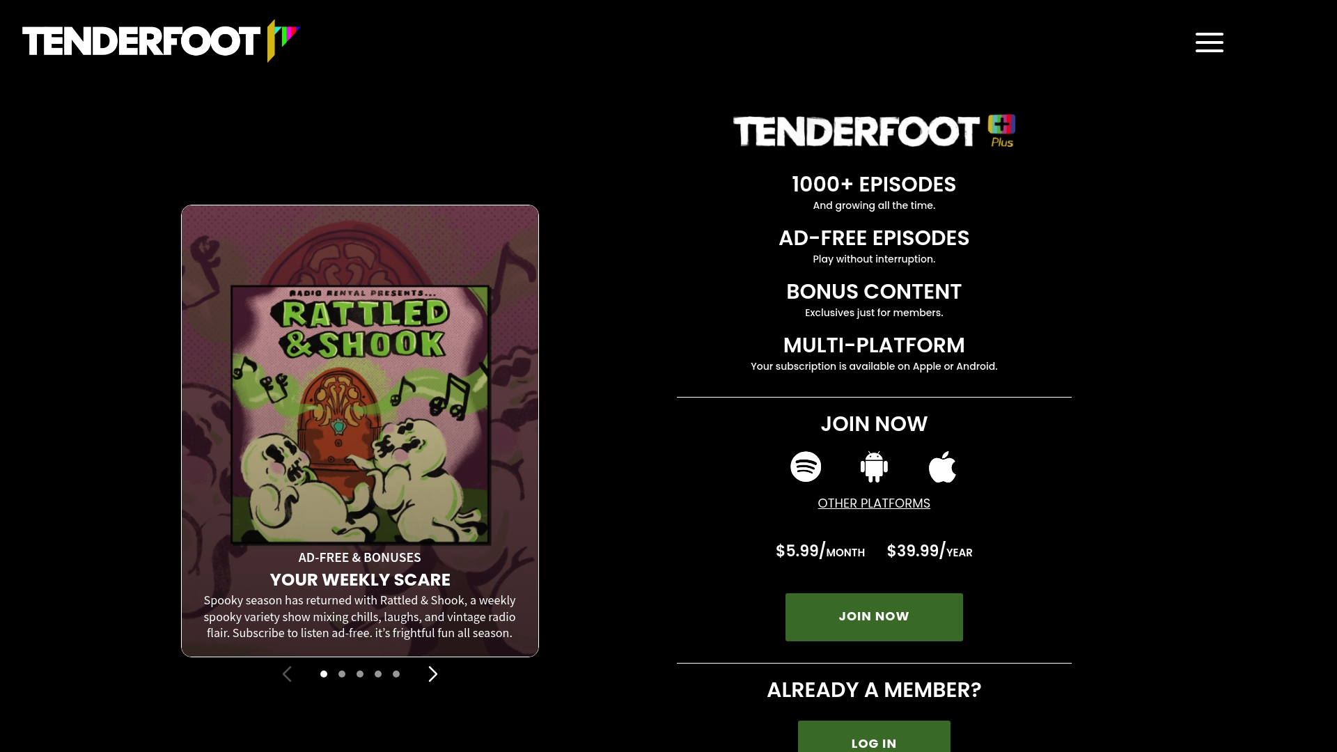 Tenderfoot+ sponsor landing page advertised on Radio Rental