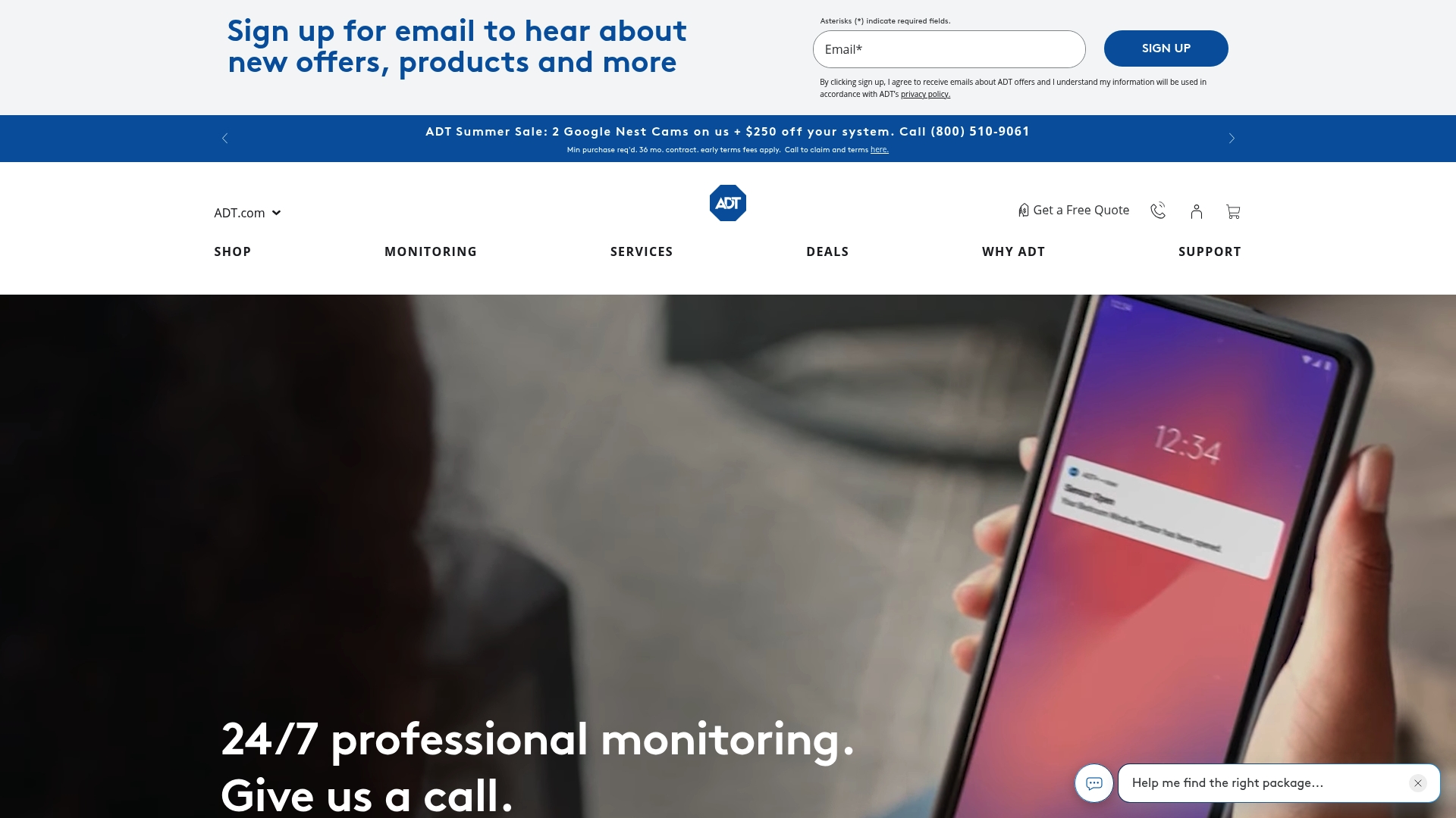 ADT sponsor landing page advertised on Joe Marler Will See You Now