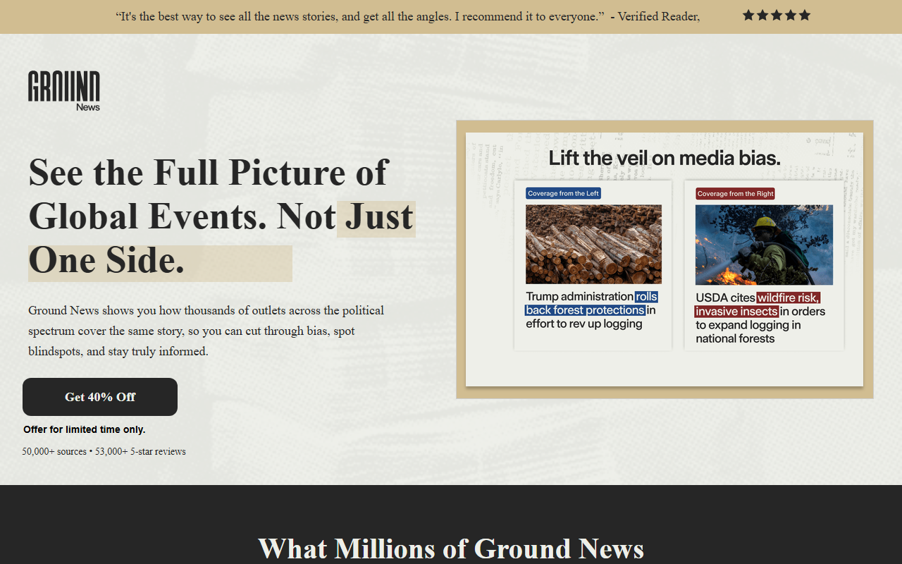 Ground News sponsor landing page advertised on TED Talks Daily