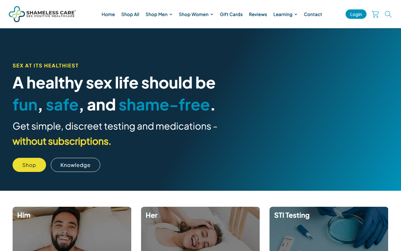 Shameless Care sponsor landing page advertised on Please Me!