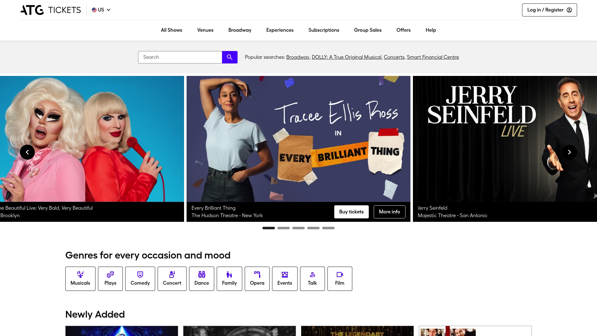 American Theatre Group (ATG Tickets) sponsor landing page advertised on Deadly Engagement