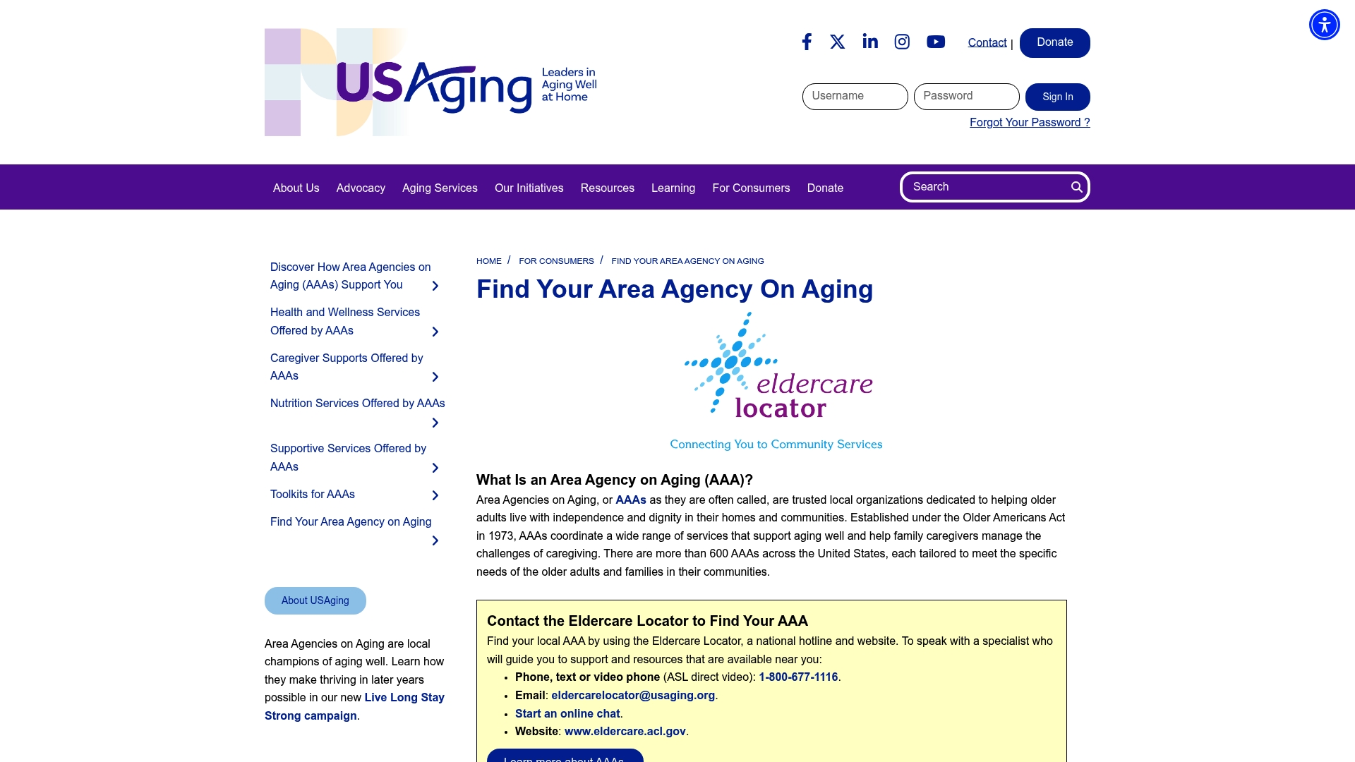 Eldercare Locator sponsor landing page advertised on Hot & Deadly