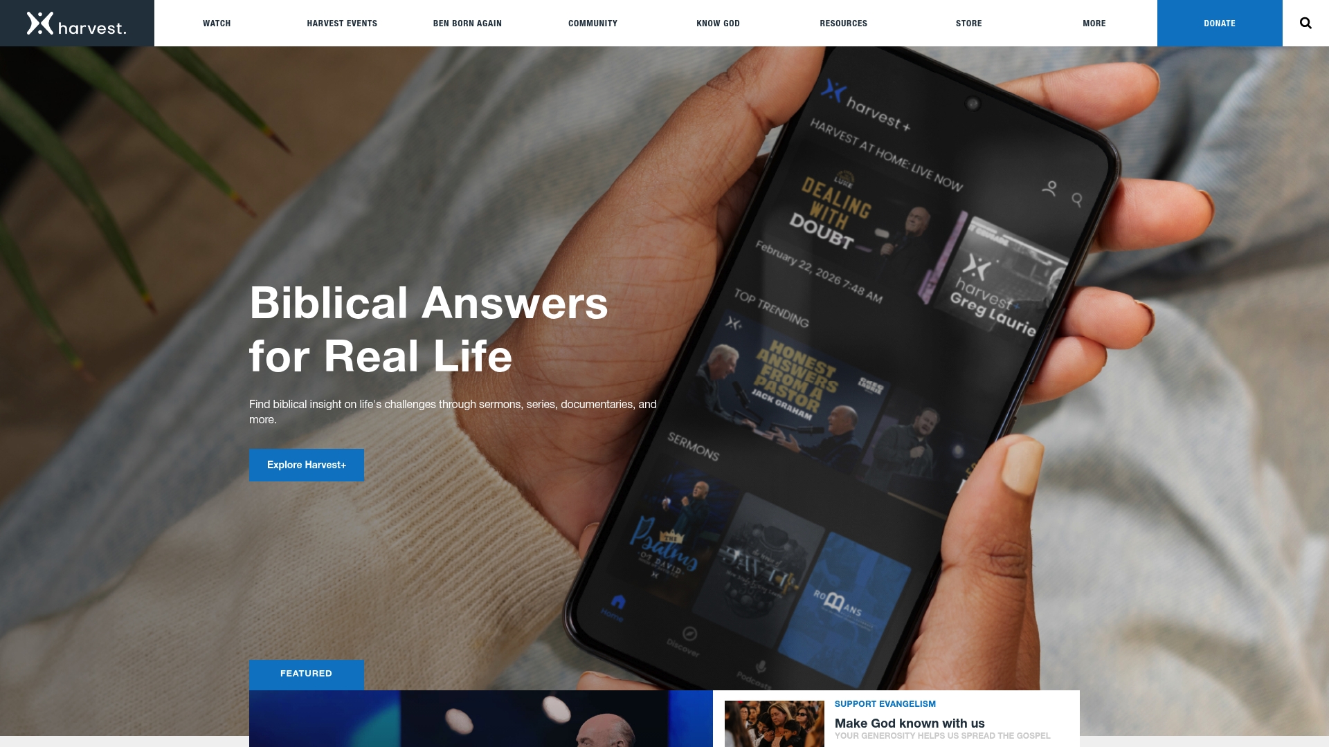 Harvest sponsor landing page advertised on Greg Laurie Podcast