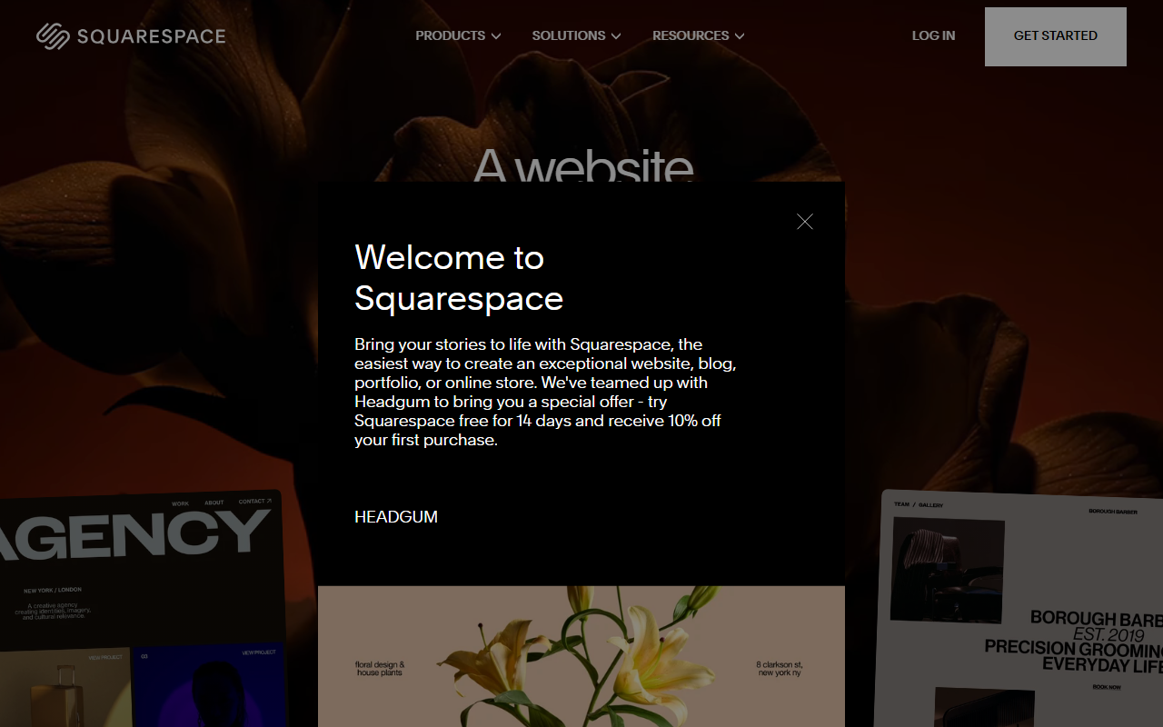 Squarespace sponsor landing page advertised on Completely Arbortrary