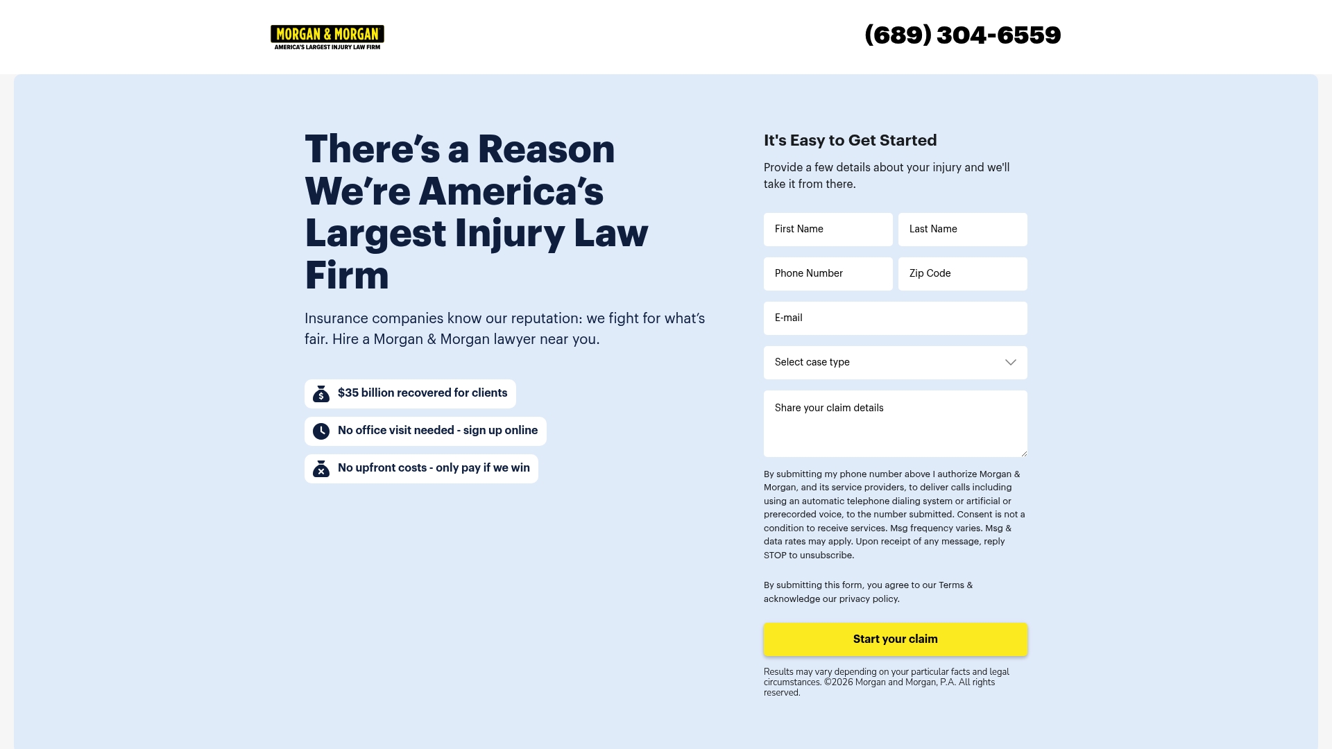 Morgan and Morgan sponsor landing page advertised on The New Abnormal