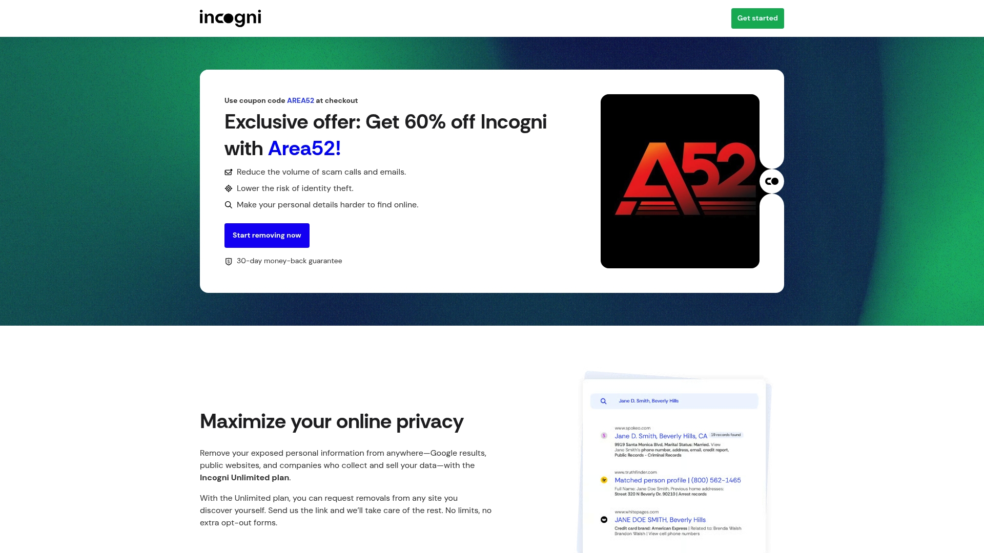 Incogni sponsor landing page advertised on DEBRIEFED With Chris Ramsay