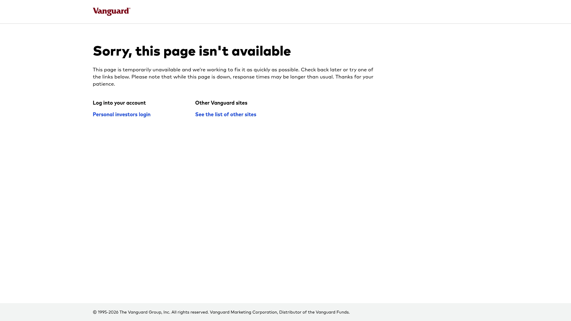 Vanguard sponsor landing page advertised on Planet Money